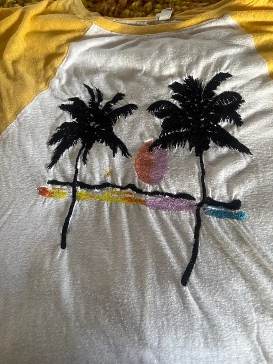 Free People Yellow Sleeve Palm Tree Graphic Tee - Picture 7 of 8